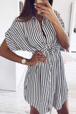 dasiuip Striped Drawstring Lace-Up Dress