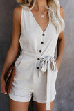 dasiuip Sleeveless V-neck Solid Color Romper