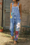 dasiuip Flower-printed Baggy Jeans With Suspenders(3 Colors)