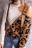 dasiuip Turtleneck Leopard Print Patchwork Cold Sweater